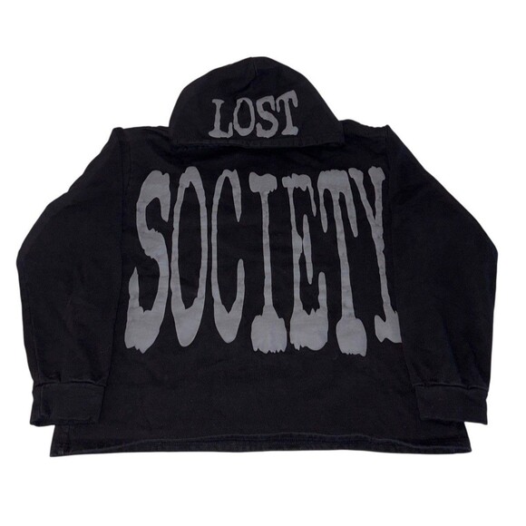 Y2K Hoodie Lost Society 444 Sweatshirt Men's Large Grunge Skater 444/777 Black - Picture 1 of 8